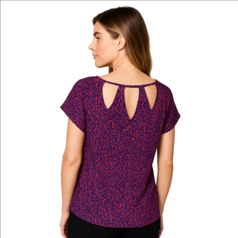 Dynamite High Low Blouse  Cutouts, Pink/Blue M